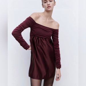 Zara Combination Knit Mini Dress  Maroon/Purple NWOT